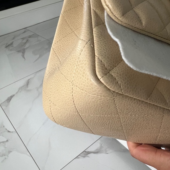 Chanel Large Classic Flap Beige Caviar Silver Hardware - Picture 8 of 15